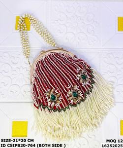 Bolso Potli de Novia con Cuentas, Diseño Sólido, Capacidad de 1-1.9L, Cierre Dori, Correa de Anillo, Multifuncional, Moderno, para Fiestas Nocturnas, de Algodón - Product Image 4