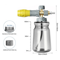 Canon à mousse pour nettoyeur haute pression, lance à mousse de neige 1L avec buse réglable à connecteur rapide de 1/4''