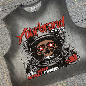 Trending Men's Custom Acid Washed Sleeve less Boxy Fit Tank Vintage DTG Print Oversized Cropped 100% Cotton Streetwear para hombres - Product Image 2