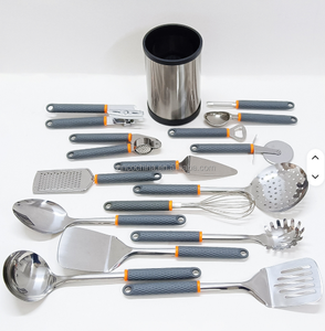 # Juego de 15 Utensilios de Cocina de Acero Inoxidable con Mangos Ergonómicos y Soporte de Almacenamiento - Product Image 1