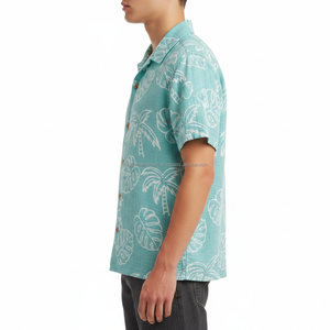 Camisa Hawaiana con Estampado Tropical para Hombre, Manga Corta, Ropa de Playa de Verano, Informal, con Estampado de Hojas de Palmera, de Algodón y Lino Transpirable - Product Image 4