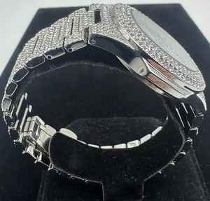 Antique Luxury 41mm Analog Watch Iced Moissanite Diamond Customized Hip Hop Stainless Steel <b>Band</b> 20mm Width Quartz Charm Glass - Product Image 3