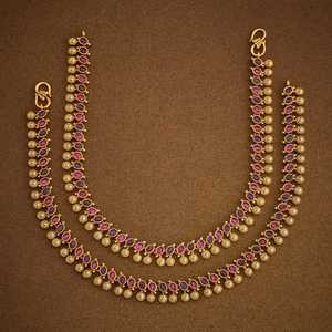 Chaîne de cheville bohème plaquée or antique 182686 Payal avec incrustation de diamants personnalisée, motif clochettes, bijoux de mariage d'été en laiton - Product Image 3