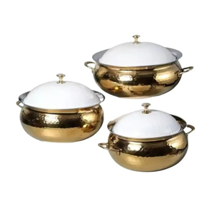 Cazuela de acero de primera calidad con tapa chapada en oro Diseño blanco Perfecto para catering de bodas y presentación de comida de clase alta - Product Image 1