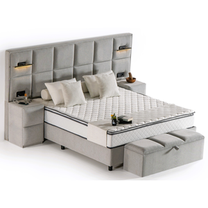 Ensemble de chambre à coucher de luxe HONKONG Design Rembourré Velours Lin Base de rangement avec tête de lit Banc 2 Meubles de maison Bois - Product Image 1