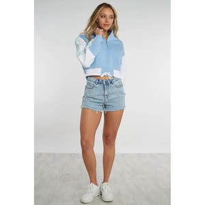 New Arrival Casual Color Block Cropped Cotton <b>Fleece</b> Hoodies for <b>Women</b> Turtleneck <b>Half</b> <b>Zip</b> up Long Sleeves Sweatshirt for <b>Women</b> - Product Image 4