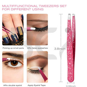 Pince à épiler classique en acier inoxydable à pointe inclinée rose pailletée, durable, pour hommes et femmes, nouveau design - Product Image 5