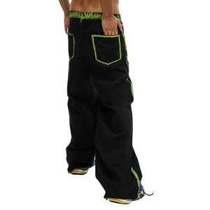 Fabricantes de ropa Venta al por mayor Hombres Negro Desgastado Recto Pierna ancha Apilados Oversized Street Fashion Denim Jeans - Product Image 6