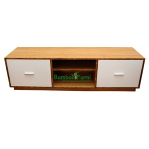 Support TV en bambou et bois BTV002, tour élégante pour ordinateur portable avec plateau d'installation au design naturel - Product Image 1