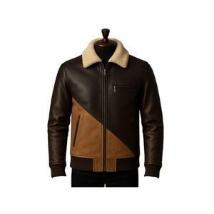 Chaqueta Bomber de Piel de Oveja para Hombre de Alta Calidad Personalizada al por Mayor con Forro de Lana en el Interior - Product Image 3