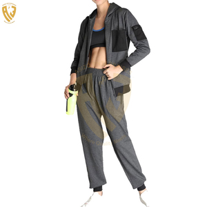Survêtements pour femmes sur mesure, entièrement zippés, en coton, avec logo personnalisé, capuche, poche latérale, en polaire, taille élastique, coupe oversize - Product Image 5