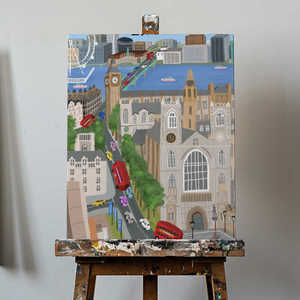 Arte en lienzo de estilo tradicional de Carla Daly con paisaje de la ciudad de Londres, vista del río Támesis y el Big Ben - Product Image 4
