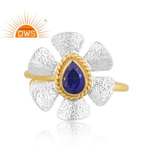 Latest Handmade Design 18K Gold Plated Natural <b>Lapis</b> <b>Lazuli</b> Gemstone Floral Design Stackable <b>Ring</b> Demi Fine Jewelry Manufacturer - Product Image 3