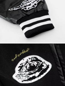 Chaqueta de béisbol personalizada de alta calidad con parches de chenilla de cuero Real cuello alto y botones de moda ODM OEM - Product Image 3