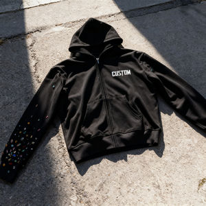 Meilleure vente de vêtements à fermeture éclair pour hommes sweat à capuche avec logo personnalisé sweats à capuche pour hommes en coton avec strass et manches longues - Product Image 5