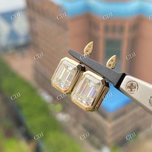 Women's <b>Emerald</b> Cut <b>Stud</b> <b>Earrings</b> 18k Solid Yellow Gold 3.50CTW VVS Clarity Custom-Made Classic High Quality Jewelry - Product Image 2