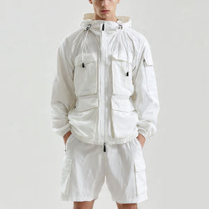 Ensemble de survêtement coupe-vent de sport 100% polyester nylon imperméable, ensembles de shorts pour hommes, ensembles de shorts et de vestes coupe-vent surdimensionnés - Product Image 5