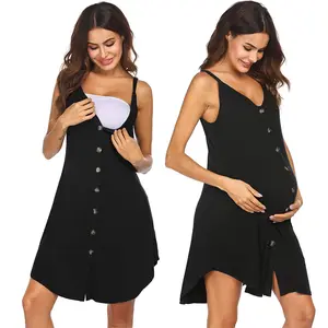 Maternity Women's Halter Button - up Nursing Dresses Pregnant Breastfeeding Pajama