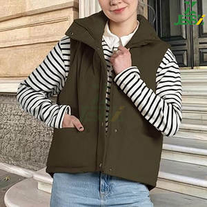 Ropa de calle para mujer, chaleco acolchado de pana, cuello levantado, cierre de botón a presión con cremallera, chaleco cálido sin mangas, ropa exterior de moda de invierno - Product Image 2