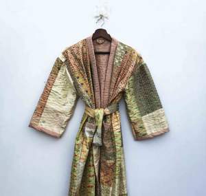 Elegant Boho Gift Quirky Silk Kantha Cotton <b>Long</b> Length Patchwork Reversible <b>Kimono</b> Jacket Unisex <b>Robes</b> Handmade Casual Dresses - Product Image 2