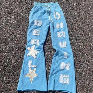 Logo personnalisé taille haute cordon de serrage Joggers hommes décontracté Baggy pantalons de survêtement coupe ample jambe large Style Hip Hop taille élastique coton - Product Image 1