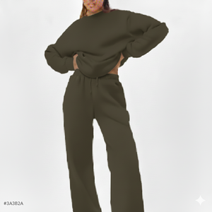 Conjunto Deportivo Casual de Dos Piezas para Mujer, Estilo Jogger Relajado, para Otoño, Color Sólido, Suave y Cómodo, Moda Urbana - Product Image 1