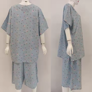 Femmes décontracté été grande taille pyjamas de sommeil ensemble imprimé fleuri court rayonne pantalon couleur unie taille élastique vêtements de nuit économiques - Product Image 6
