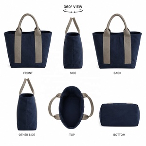 MORGANS INDUSTRIES Navy <b>Canvas</b> <b>Tote</b> Bag with Gray Handles Open Top Solid Color Elegant Style for Shopping Daily Use All Seasons - Product Image 2