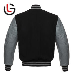 Meilleure vente Veste universitaire extérieure pour étudiants pour hommes décontracté Letterman avec corps en laine noire et manches en cuir gris col montant - Product Image 3