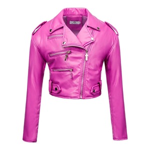 Nouvelle veste courte en faux cuir pour femmes taille haute à manches longues avec revers et fermeture éclair diagonale costume de moto pour l'hiver - Product Image 1