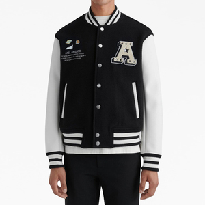 Chaqueta universitaria de béisbol básica para hombre con cuello levantado, ropa de abrigo personalizada para temporada de invierno, bombardero con letras de cuero de retazos bordados - Product Image 5