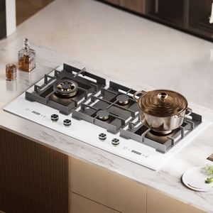 Table de cuisson encastrable exclusive transfrontalière 960 mm à quatre brûleurs au gaz liquéfié/gaz naturel avec minuterie pour usage domestique disponible - Product Image 1