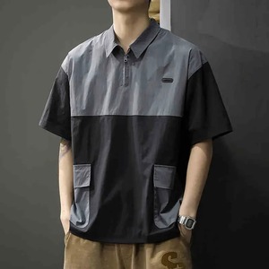 2025เสื้อโปโลแขนสั้นมีซิปสำหรับผู้ชาย, เสื้อกีฬาเสื้อกีฬาเสื้อกอล์ฟลำลองมีกระเป๋าไฮสตรีทแฟชั่นสำหรับโปโล - Product Image 3