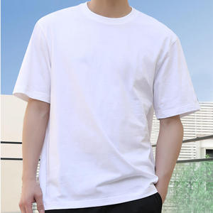 T-shirts d'été pour hommes en coton 100% tricoté à manches courtes, motif uni, respirant, anti-boulochage, écologique, grande taille, coupe classique - Product Image 2