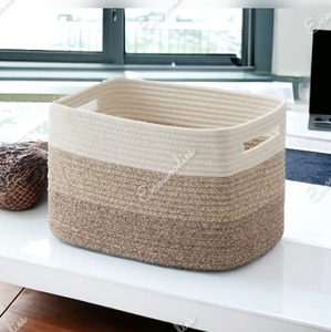 Cesta de almacenamiento de juguetes tejidos de cuerda de algodón decorativa, contenedor de lavandería con asa, contenedor organizador de tela para bebé - Product Image 1