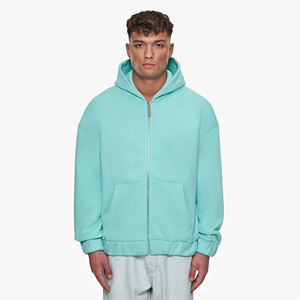 Fabricantes de alta calidad de lujo Zip Men Boxy Hoodie 500gsm French Terry Oversized Drop-Shoulder bordado Pocket Winter - Product Image 1