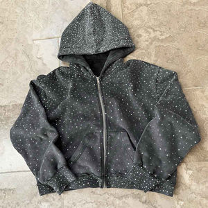 High Quality Custom Street Wear Diamond <b>Extra</b> <b>Large</b> Rhinestone Acid Wash High Quality French Terry Quality Street Hoodies - Product Image 1