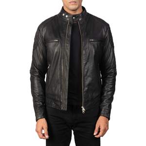 Gatsby-Chaqueta de motorista de piel de oveja auténtica para hombre, cazadora con cremallera, forro de viscosa acolchado y bolsillos exteriores interiores, color negro - Product Image 2