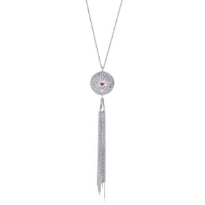 <b>Ruby</b> CZ Round Shape Eye Tassel <b>Necklace</b> Turkish Handmade Wholesale 925 Sterling Silver Jewelry - Product Image 5