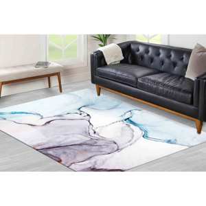 Tapis en marbre bleu : Art abstrait à l'encre d'alcool, adapté aux animaux domestiques, tapis en chenille - Product Image 2