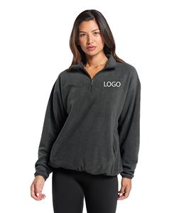 Dark <b>Grey</b> Women's Quarter Zip Fleece <b>Sweatshirt</b> 360GSM Warm Pullover Custom Logo Casual Streetwear Long Sleeve Winter Top - Product Image 1