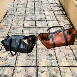 Modern Genuine Leather Wood <b>Log</b> Holder Firewood Tote Handmade Environmental Bag for <b>Fireplace</b> Storage LLC-0025 - Product Image 3