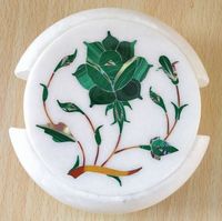 Nouvel arrivage de sous-verres en marbre lotus avec incrustation de nacre Sous-verres artisanaux pour boissons Fournisseur de décoration intérieure de luxe