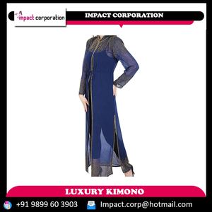 Manteau long de style de Dubaï Abaya en satin georgette Robe maxi ouverte sur le devant de style arabe avec bretelles spaghetti Fermeture à la taille élastique Vente - Product Image 2