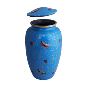 โกศสีฟ้านูนรูปดอกทานตะวันสำหรับงานศพผู้ใหญ่โกศสีฟ้าทำด้วยมืออลูมิเนียมแข็ง - Product Image 1