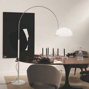 Lámpara de Pie LED E27 Contemporánea con Diseño Arqueado, Cuerpo de Cromo y Hierro, Pantalla Metálica Amarilla para Sala de Estar o Dormitorio - Product Image 1