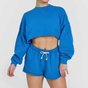 สเวตเตอร์แขนยาวสำหรับผู้หญิงเสื้อครอปไหล่เสื้อครอปสเวตเตอร์100% คอกลมผ้าคอตตอนมีซับใน - Product Image 3