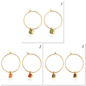 Natural moss agate gemstone <b>hoop</b> earrings <b>large</b> size <b>hoop</b> handmade earring brass 18k gold plating everyday wear earring - Product Image 2