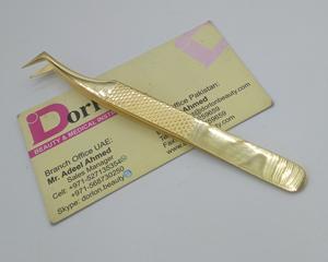 Vente en gros de pinces à cils professionnelles personnalisées en acier inoxydable plaqué or pour extension de faux cils - Product Image 4