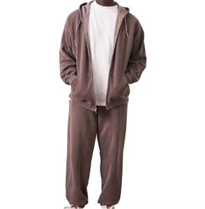 Survêtements pour hommes en gros personnalisés, lavage à l'acide, haute qualité, surdimensionnés, fermeture éclair intégrale, lavage à l'acide, survêtement évasé pour hommes - Product Image 6